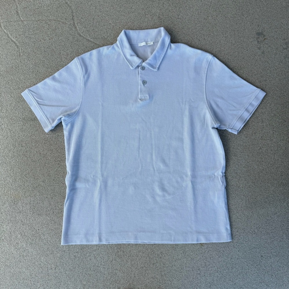Zara Ribbed Size Mens Medium - Polo Shirt Light Blue Short Sleeve